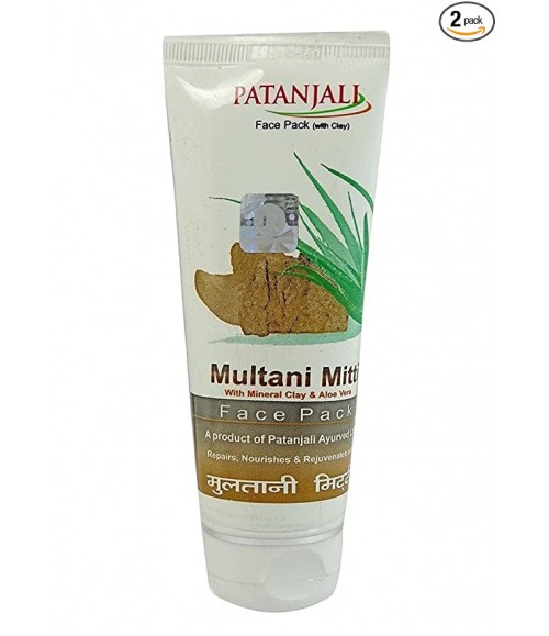 Patanjali Multani Mitti Face Pack with Mineral Clay and Aloevera, 60g (Pack of 2)